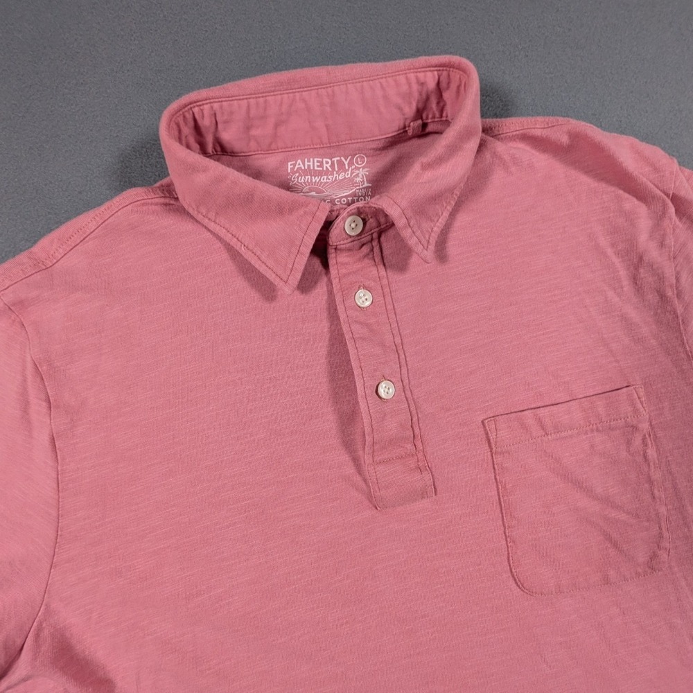 Faherty Sunwashed Polo Shirt Mens Large Organic Cotton Slub Pocket S/S